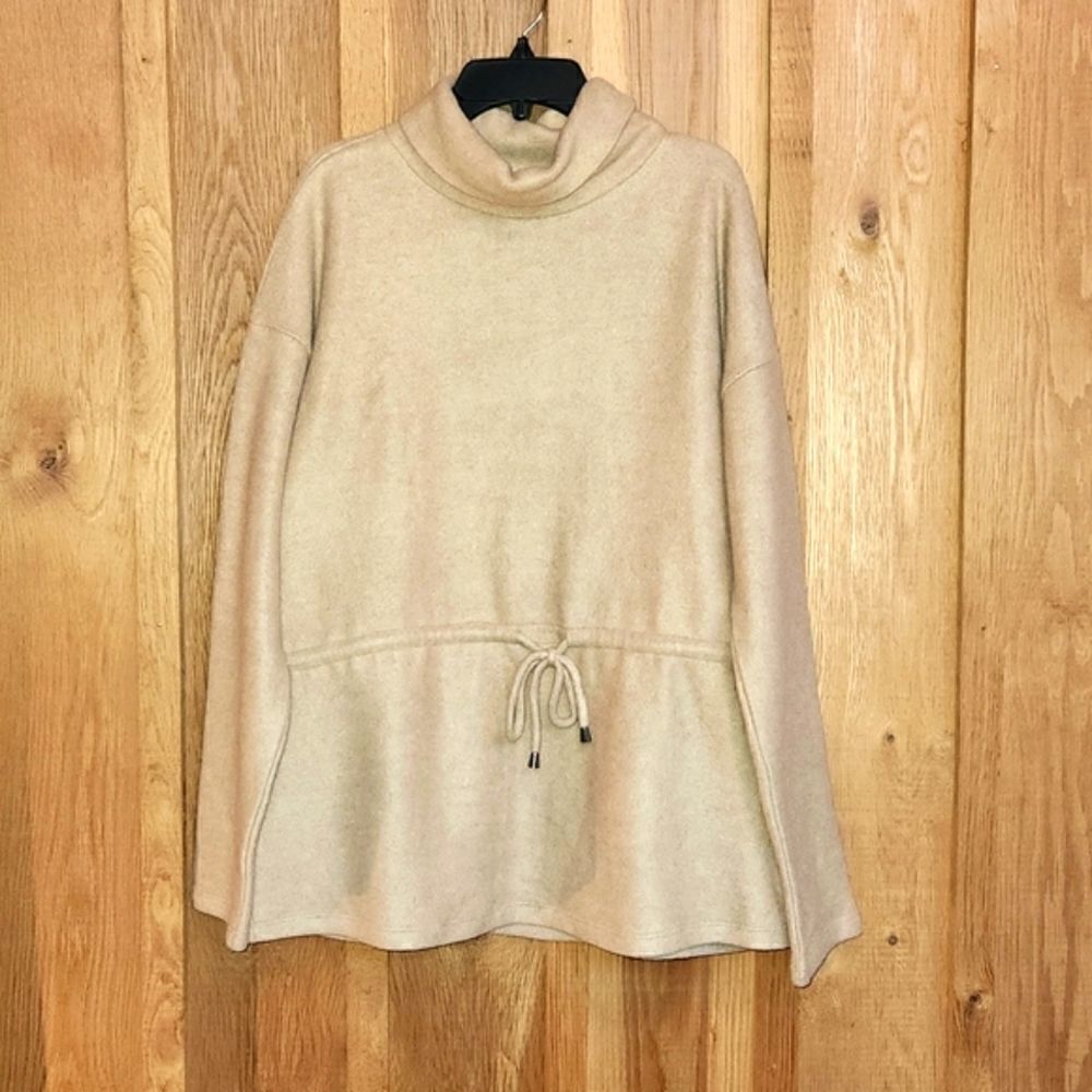 Doe & Rae Oversized Turtleneck Tunic Stretch Sweater, Small, Tan Light Brown